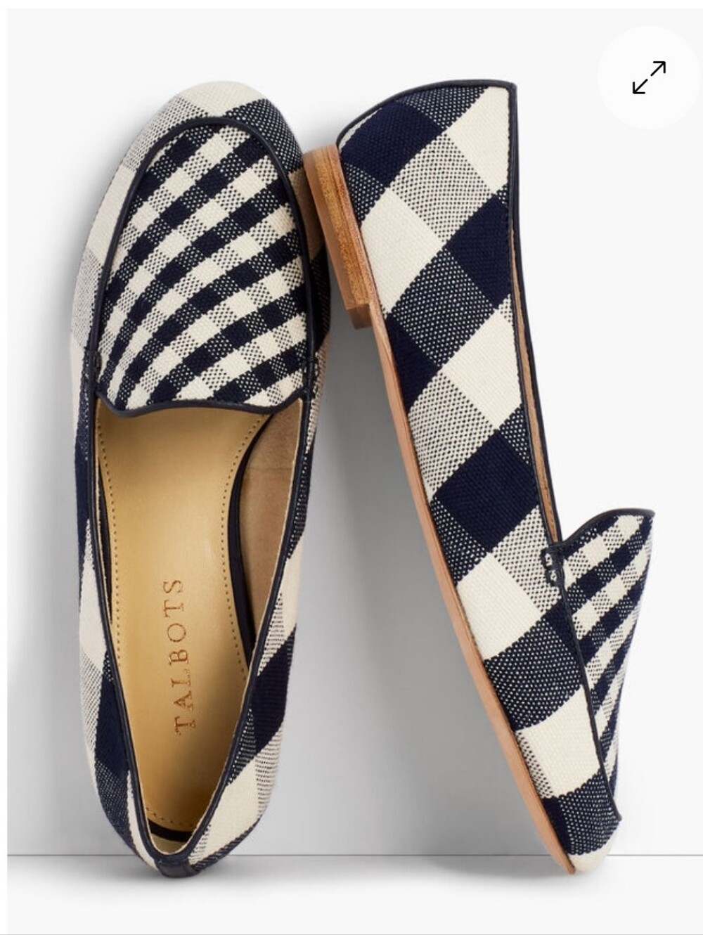 Talbots Ryan Loafers Navy & Ivory Plaid Gingham Slip-On Canvas Women's Size 6.5